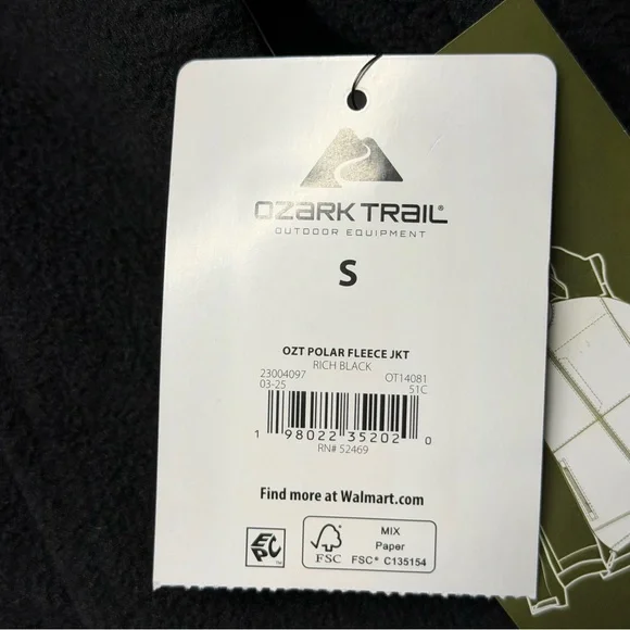 Ozark Trail Men's SMALL Polar Fleece Jacket BLACK Zip Front Mock Neck New - Picture 10 of 11